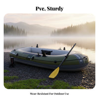 Inflatable Sport Boat Set Includes Oars and Pump Multi-Person Dinghy Fishing Rod Holders Portable Raft for Anglers, Families, Lakes, Streams, Boating