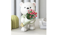 Matte Bear Vase Cute Bear Ornament Contemporary Vase with Bow Minimalist for Living Room