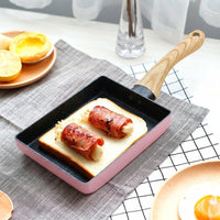 Frying Pan and Pancake Pan for Japanese Cooking, Aluminum Alloy Egg Cooker with 3.5cm Depth, Small Breakfast Pan with Screwed Wooden Handle