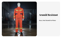 Wear-Resistant Retardant Firefighter Uniform 360° Visibility Winter Rescue Suit Reinforced Panels Aramid Heat Insulation Suit Breathable for Emergency Responders, Firefighters, Firefighting Sites