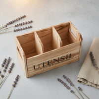 Rustic Wooden Utensil Holder Farmhouse Wooden Countertop Organizer Sturdy Container Minimalist for Coffee Bar