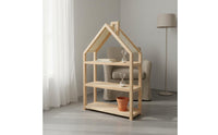 Playful Design House Shaped Bookshelf Solid Wood Wooden Kids Bookcase Floor Standing Nursery Storage Organizer for Toddlers, Playroom