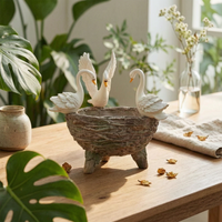Swan Garden Sculpture Planter Textured Swan-Shaped Planter Hand-Painted Home Decor for Courtyard