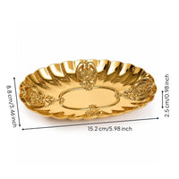 Ornate Oval Tray with Scalloped Rim Embossed Tray with Scalloped Edge Compact Trinket Dish Polished for Vanity, Bedside Table