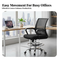 Ergonomic Backrest Drafting Chair with Foot Loop 360-Degree Swivel Adjustable Mesh Chair with Footloop Rolling Casters Office Furniture Support for Receptionists, Architects, Professionals, Bar Counter, Reception Desk, Art Studio, Workshop