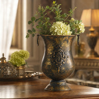 Decorative Metal Vase Retro Decorative Iron Vase Embossed Urn Planter for Mantel, Flower