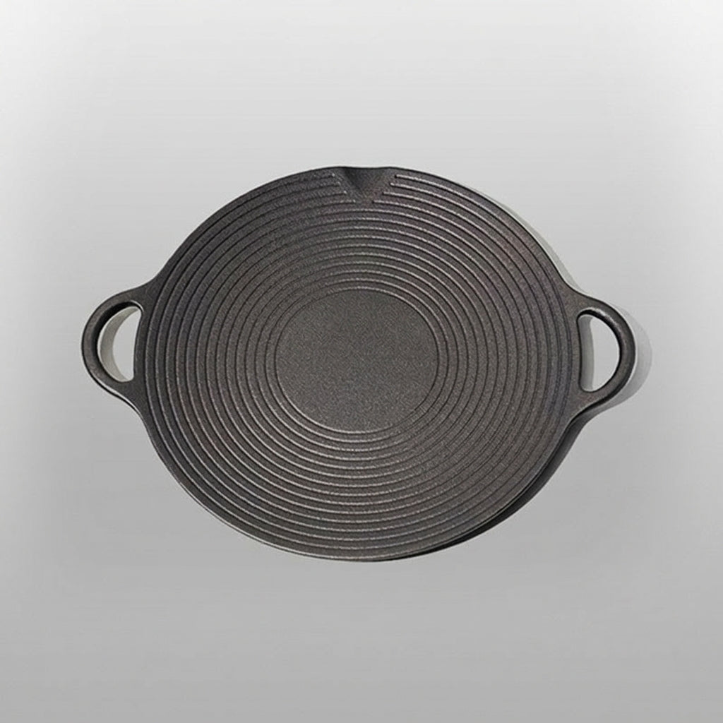 Frying Pan for Induction Hob and Gas Hob, Pre-Seasoned Cast Iron Skillet with Loop Handles, Round Grill Pan and Griddle
