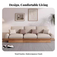 3-Seater Settee with Side Shelf Japanese design 3-Piece Upholstered Seating Group sturdy Wood Frame Sofa for Families, Office Workers, Home, Lounge Area