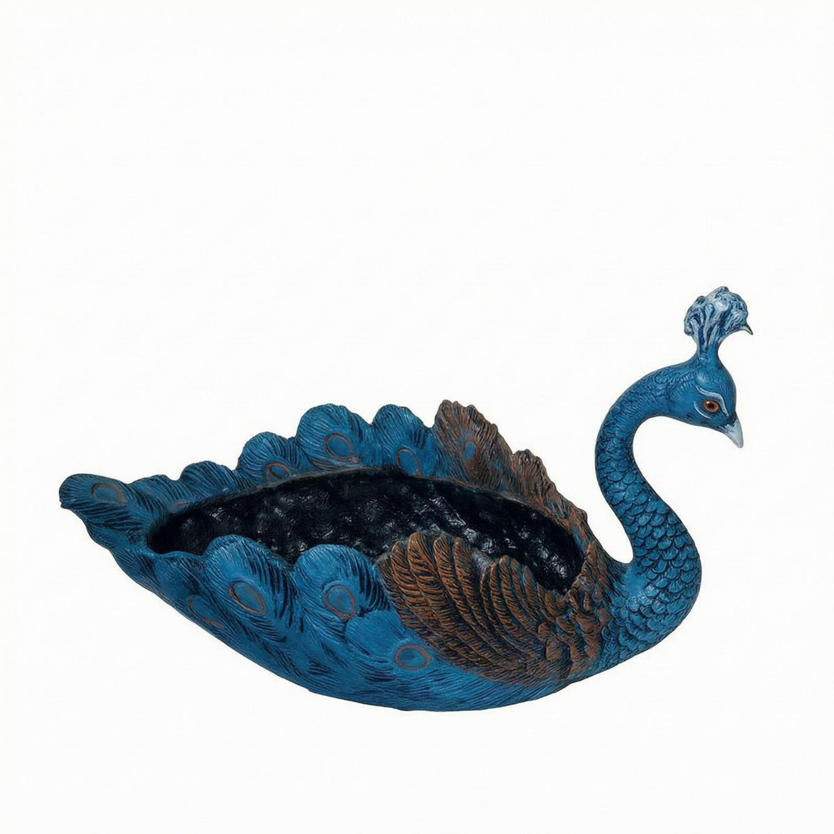 Embossed Feather Pattern Peacock Planter Raised Crest Peacock Flower Pot Curved Neck Decorative Planter Display for Home, Garden, Courtyard