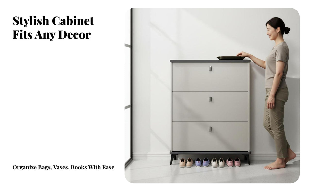 Space-Saving Design Slim Shoe Cabinet Large Capacity Tipping Drawer Shoe Cabinet Easy to Clean Household Furniture Scratch Resistant for Apartment Dwellers, Homeowners, Families, Hallway, Mudroom, Living Room, Bedroom