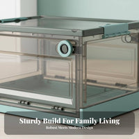 Multi-Purpose Foldable Storage Box Large Capacity Clear Plastic Organizer Crate Sturdy Stackable Storage Bin with Doors Tool-without Cost Assembly for Families, Homeowners, Kids Room, Closet, Bedroom, Bathroom
