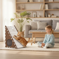 Cat Scratcher House Indoor Triangular Feline Habitat Multi-Functional Pet Accessory for Cats, Kittens, Living Room, Apartment