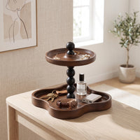 Decorative Wooden Tray with Two Tiers Rustic Two-Tier Tray Compact Tiered Storage Stand Smooth for Dresser