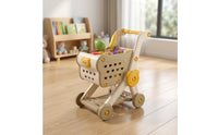 Role-Playing Toy Grocery Cart with Play Food Rounded Edges Shopping Cart with Play Food Molded Grocery Store Toy Pretend for Toddlers, Playroom, Kindergarten