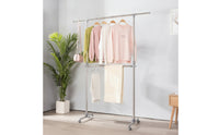 Adjustable Height Double-Layer Drying Rack Compact Clothes Drying Rack with Wheels Multi-Functional Furniture Stable for Balcony