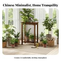 Hollow-Carved Wooden Pedestal Chinese Design Plant Holder Versatile Use Space Saving for Collectors, Living Room
