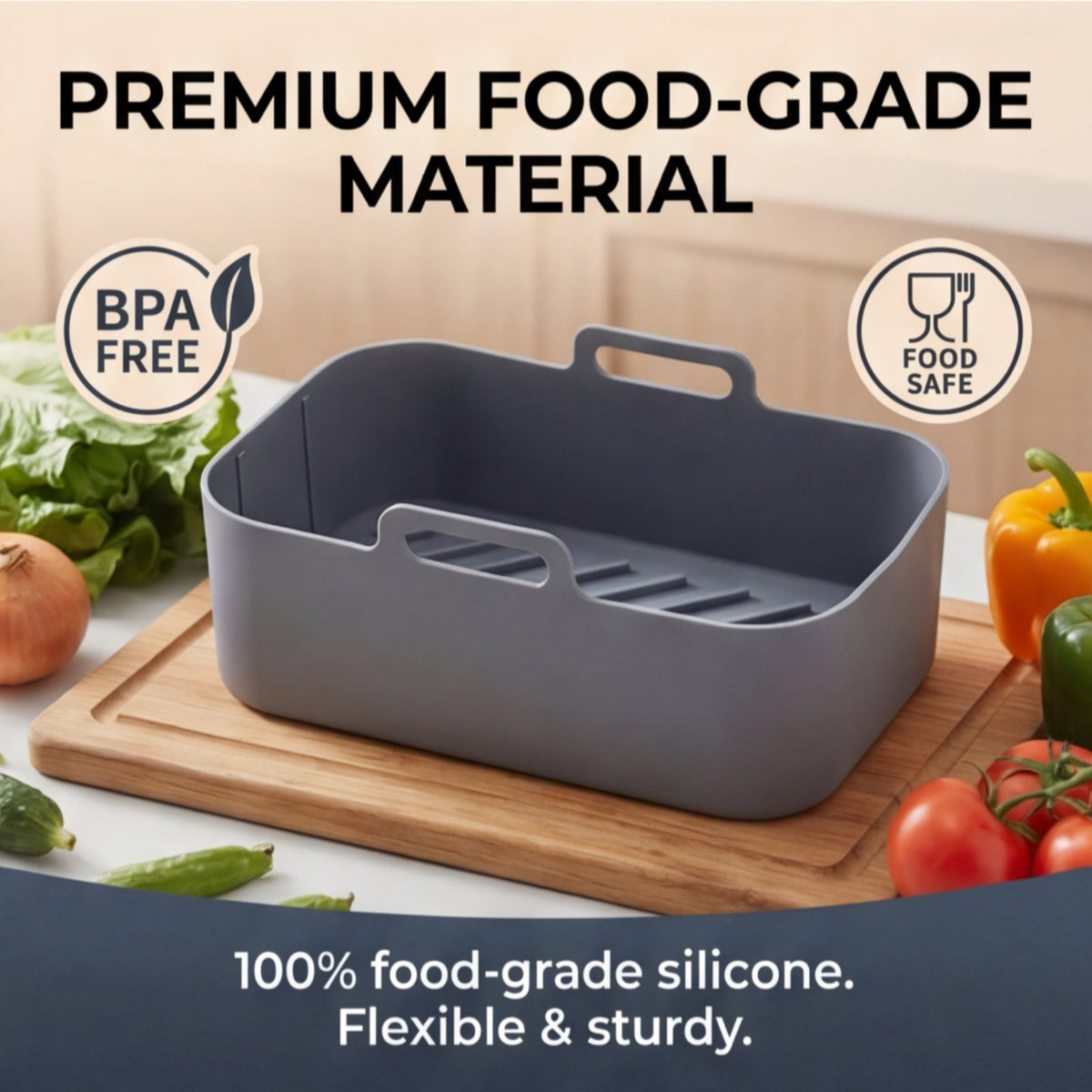 Rectangular Silicone Basket with Handles Thickened Design Cooking Pan High-Temperature Resistant Appliance Insert for Parents, Roasting, Oven, Kitchen