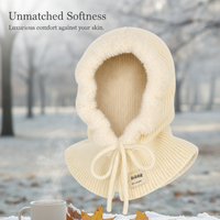 Women's Knitted Balaclava Hat with Integrated Scarf for Winter Warmth