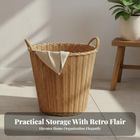 Faux Rattan Clothes Hamper Large Capacity Rattan Clothes Hamper Stylish Decor Woven Laundry Basket for Washroom, Bedroom