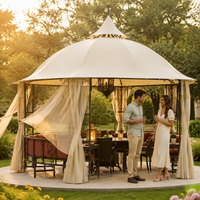 Gazebo Outdoor 3m Iron Frame Cream Canopy With Seating Garden Gazebo