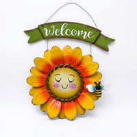 Hanging Floral Welcome Sign 3D Iron Welcome Plaque Rustic Placa Colgante De Metal Farmhouse for Front Porch, Entryway, Garden, Patio