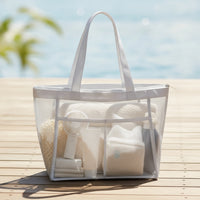 Mesh Tote Bag with Zipper Large Mesh Tote with Pockets Breathable Semi-Transparent for Beach, Pool