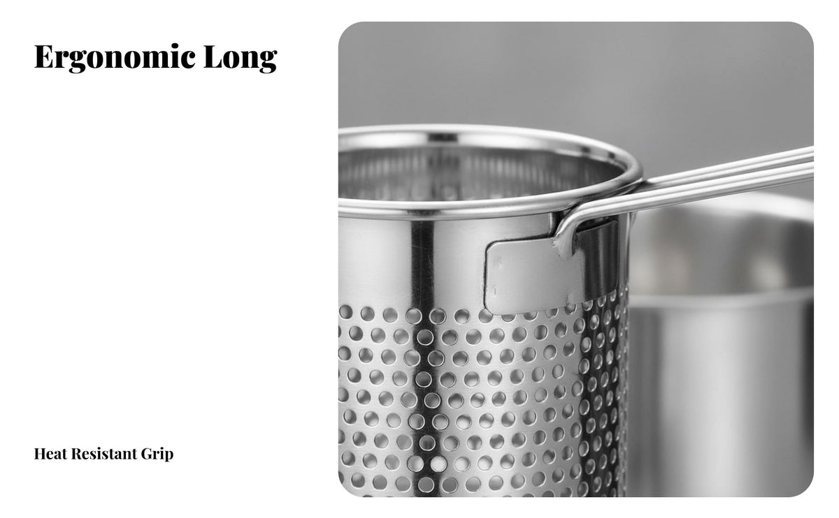 With Hook Hot Pot Strainer Basket Long Handle Pasta Cooking Basket Heat Resistant Stainless Steel Mesh Colander Rust Proof for Home Cooks, Families, Foodies, Restaurant