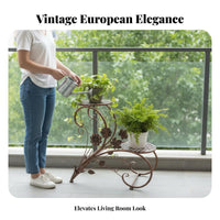 European design Tiered Plant Stand Floor-Standing 2-Tier Metal Plant Stand Indoor & outdoordoor Use Display Rack Space-Saving for Gardeners, Decorators, Homeowners, Balcony, Living Room, Patio, Corner