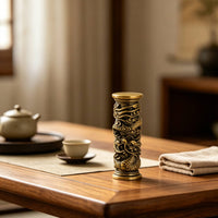Dragon Pillar Ornament with Raised Design Antique Style Pillar Carving Miniature Ornament for Desk