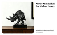 Marble Stone Resin Rhino Ornament Glossy Black Base Decorative Rhino Statue Realistic Rhinoceros Sculpture Gold Accent