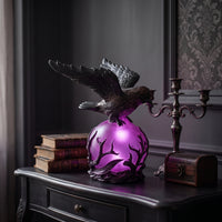 Halloween Raven Lamp Spooky Gothic Raven Light Ambient Bird Statue with Bulb Warm for Desks