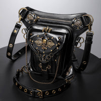 Harness Bag with Skull Detail Structured Crossbody Bag with Chain Compact Purse for Cosplayers, Cosplay, Night out, Concerts