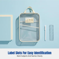 L-Shaped Subject Classification File Bag, Transparent Mesh Fastener Organizer, Multi-Compartment Storage for Exam Papers