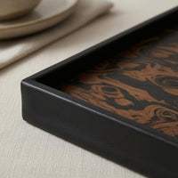 Leather-Edged Wood Tray Modern Rectangular Wooden Tray Decorative Serving Platter