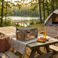Portable Flip Barbecue Grill Wooden Handle Camping Cooker Easy to Clean Outdoor Cooking Gear for Picnic