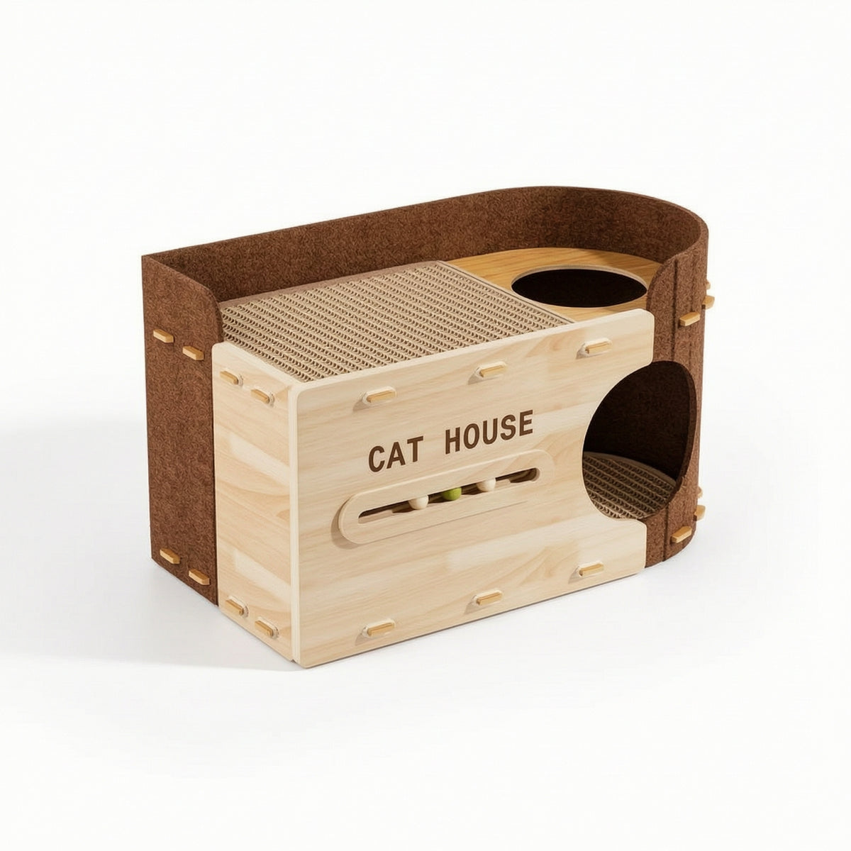 Cat Scratcher Bed Wooden Cat Lounge with Scratcher Curved Furniture for Cats, Kittens, Living Room, Home