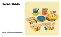 Great Gift Tea Party Playset Realistic Design Kids Play Food Set Colorful Pieces Wooden Tea Party Set Screen-Unplugged Fun for Girls, Preschoolers, Toddlers