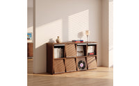 Cabinet with Flip-down Doors Solid Wood Bookcase with Doors 8-Compartment Freestanding Bookcase for Living Room, Study, Bedroom