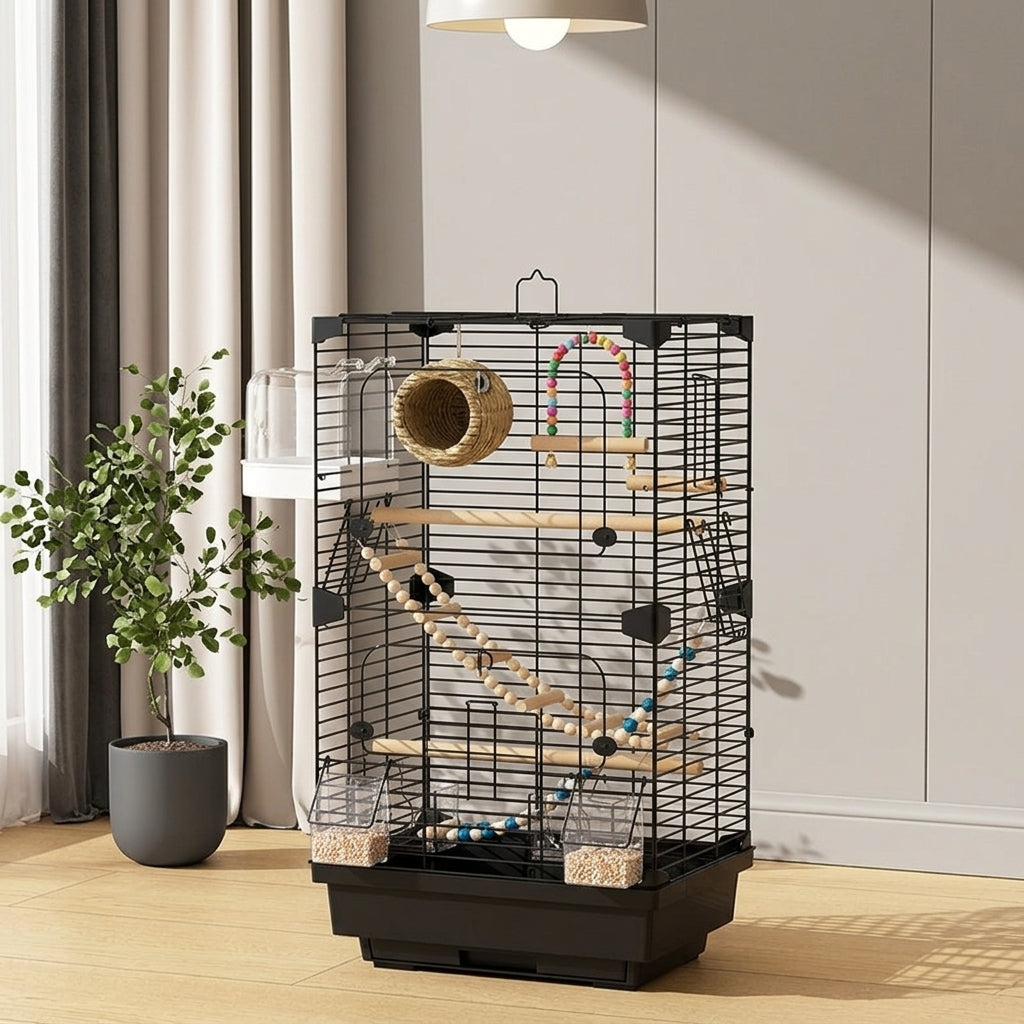 Bird Cage for Small Birds, 2-Tier Transparent Cockatiel Home with Accessories, Rectangular Ornamental Indoor Setup, Acrylic and Steel Framework