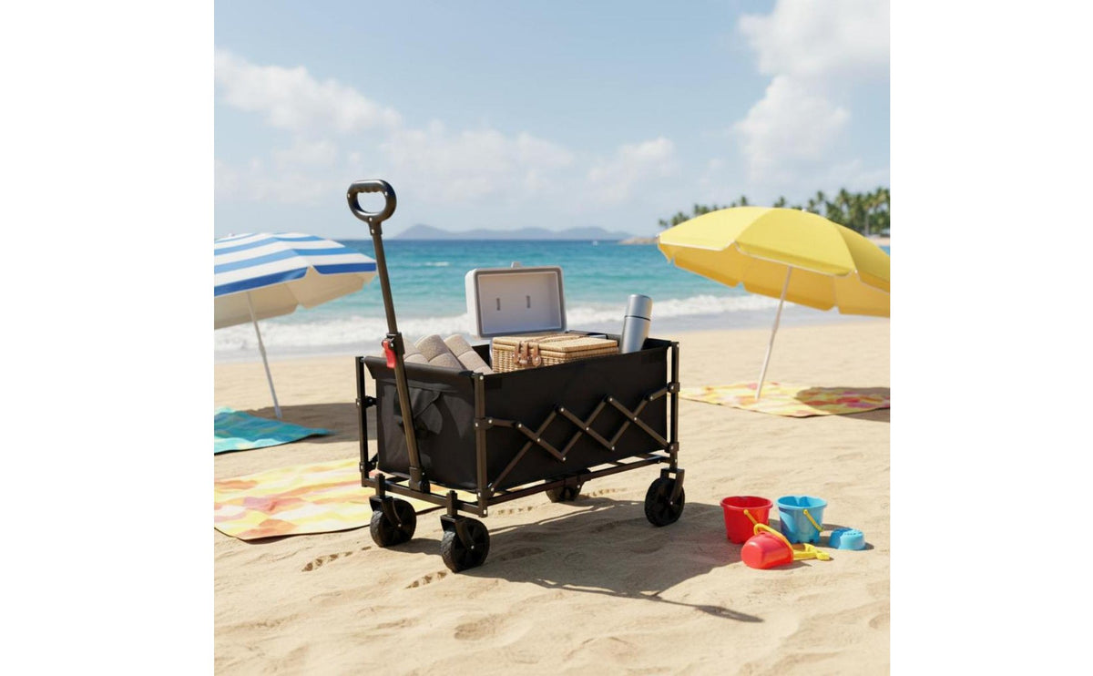 Space-Saving Portable Camping Wagon All Terrain Wheels Foldable Beach Wagon Collapsible Utility Wagon for Shopping, Picnic, Gardening