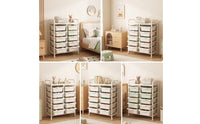 Toy Storage Rack with Bins Mobile Toy Storage Cart with Wheels Pull-out Shelf Unit with Bins for Kids, Young Children, Playroom, Nursery