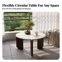 Wabi-Sabi Aesthetic Round Low-Profile Table Minimalist Design Low-Profile Center Table Natural Texture Top Living Room Furniture Space-Saving for Apartment Dwellers, Homeowners, Interior Designers, Small Areas, Balcony, Lounge Area, Office Reception