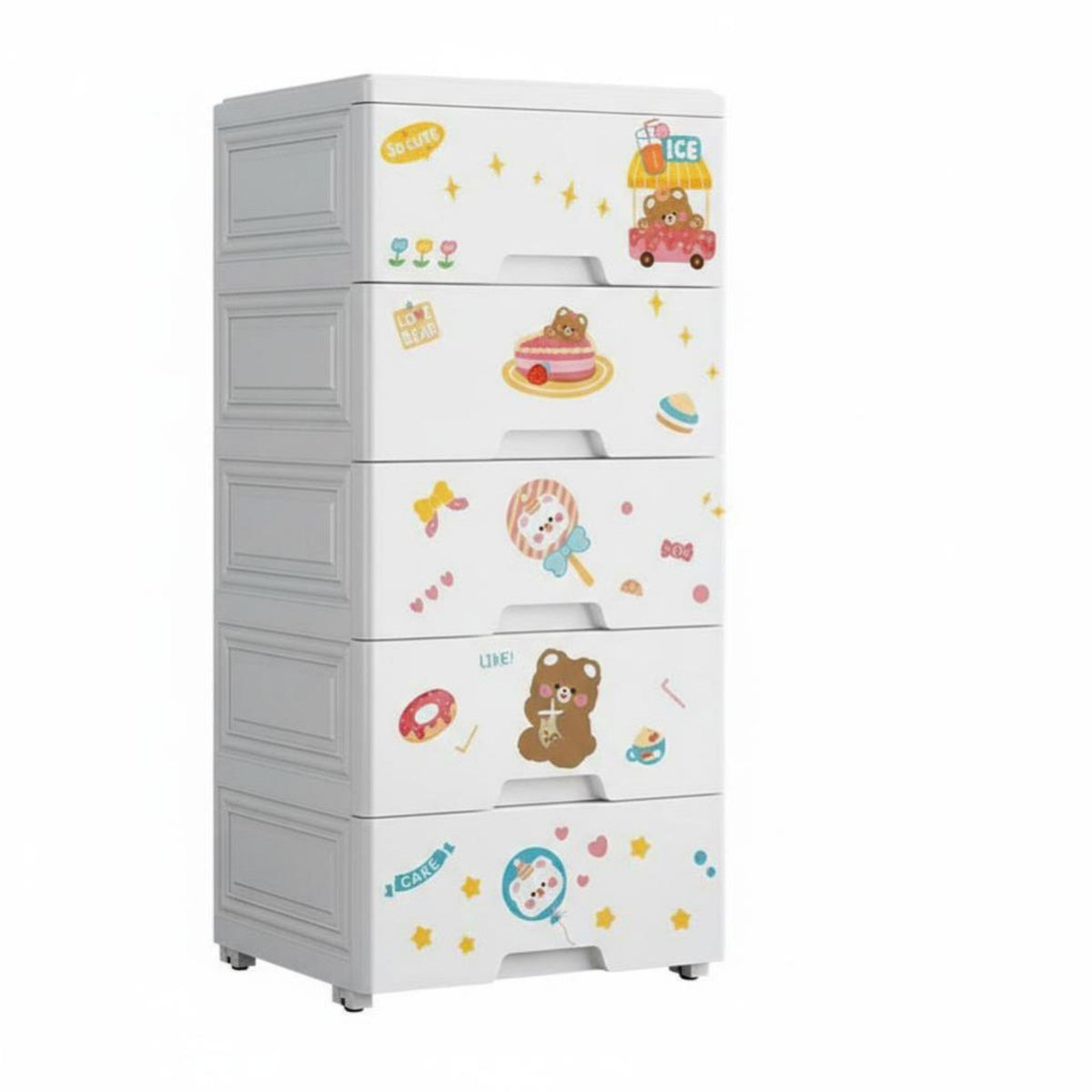 Cute Cartoon Design creatureFace Drawer cabinet polished-glide Drawers childs' Furniture Safe Rounded Corners Organizer Cabinet Lightweight for young children, Parents, Teens, play area, Nursery, Bedroom, Small Apartment