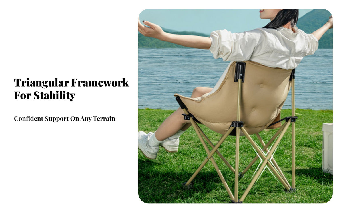Foldable Padded Moon Chair Reclining Design Moon Saucer Chair Lightweight Folding Recliner Wide Seat for Beachgoers, Spectators, Camping, Fishing, Picnic, Backyard