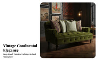 sage emerald Tufted 3-Seater Sofa plush fabric Upholstery Tufted Chesterfield Sofa Retro Western design Couch sturdy Wood Frame for Families, Homeowners, Interior Designers, Living Room, Villa, Apartment