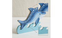 Wooden Dolphin Ornament with Wave Base Blue Dolphin Figurine with Wave Base Nautical Tabletop Decor Marine for Shelf