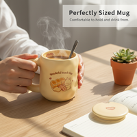 Cute Cartoon Rabbit Ceramic Mug with Lid and Spoon for Coffee and Breakfast