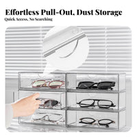 Dust-Proof Transparent Eyewear Drawer Easy to Clean Transparent Eyewear Storage Drawers Space Saving for Collectors, Dresser, Vanity, Office