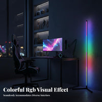 16 Million Colors RGB Corner Floor Lamp Dynamic Scene Modes Color Changing Standing Lamp APP Control Music Sync Light Bar Dimmable for Young Adults, Content Creators, Party Hosts, Living Room, Bedroom