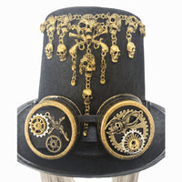 Wide Brim Gothic Steampunk Hat Black Steampunk Top Hat Gold-Toned Headwear Tall Crown